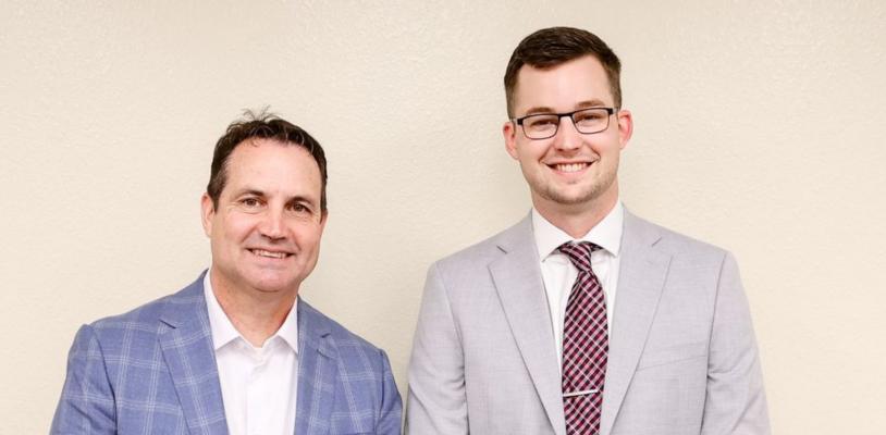 Jake Roach, right, was named as the new Van High School Principal by the Van School Board following a special closed executive session April 28. Welcoming Roach to VHS is Van ISD Superintendent Don Dunn. Courtesy photo