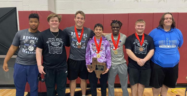 Wills Point powerlifters more than held their own at the Regional Meet March 10, placing fourth overall and qualifying three lifters for the State Meet. Courtesy photo