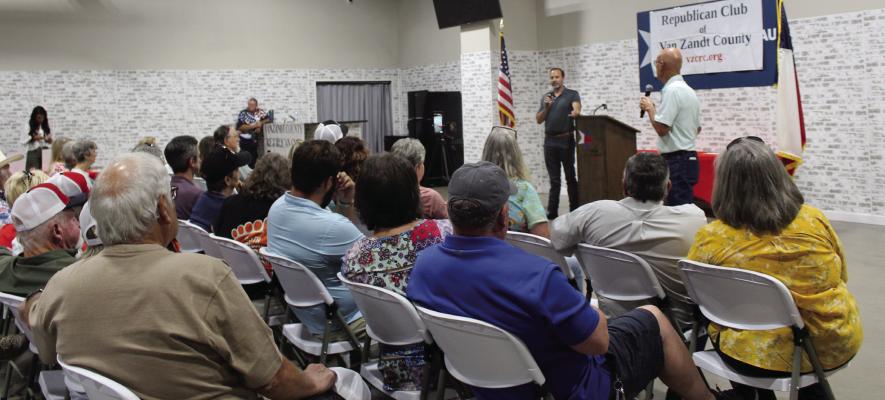 A good crowd was on hand Aug. 25 at the Van Zandt County Farm Bureau Event Center in Canton to hear from U.S. District 5 Congressman Lance Gooden. Another guest speaker was Richard Garza II, a representative on the Northeast Texas Regional Water Planning Group. Photo by Susan Harris