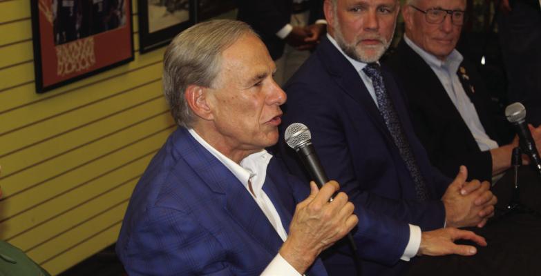 Incumbent Texas Republican Governor Greg Abbott made a campaign stop at Ochoa’s Mexican Restaurant in Canton June 29. The Governor discussed his plan for property tax reform in the state. Among the standing room only crowd were a number of elected officials including Texas District 2 State Senator Bob Hall and Texas District 2 State Representative Brent Money. Photo by David Barber