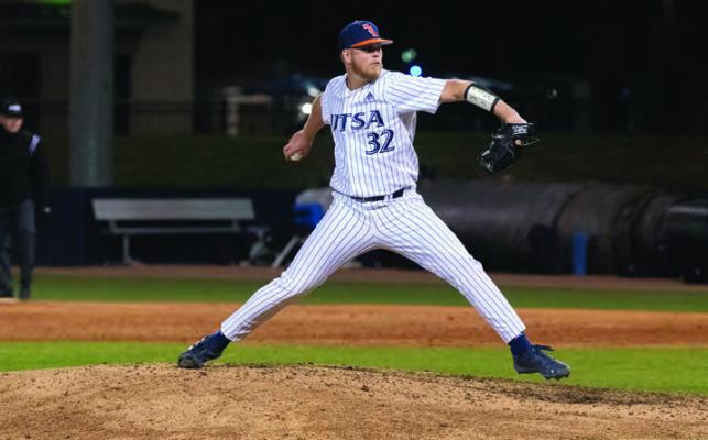 Simon Miller capped his college playing career in dominant fashion, posting an 8-1 record with 11 saves and 81 strikeouts during the 2023 season. Photo courtesy of UTSA Athletics