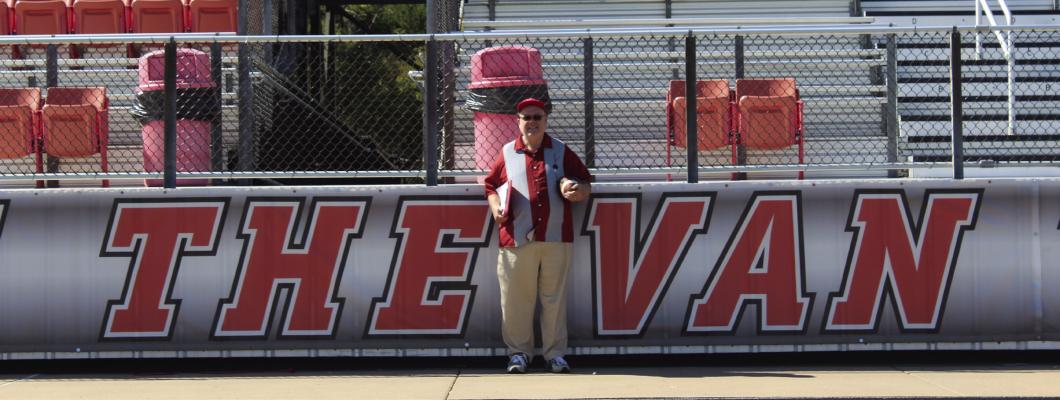 When the Van Vandal varsity team plays at Paris North Lamar Friday, Oct. 31, it will be a special night for Van Zandt News Editor/Sports Correspondent David Barber as he will be covering his 500th Vandal football game. Barber covered 433 consecutive games until COVID forced him to miss the first two games of the 2021 season. Once he resumed covering the team, he has not missed a Vandal game since. Barber is in his 44th overall season covering the team. Photo by Susan Harris