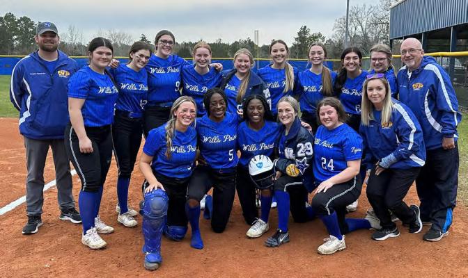 The Wills Point softball program dominated from start to finish in the season opener against Tyler Chapel Hill Feb. 13, scoring six runs in two separate innings on their way to a 14-2 rout. Courtesy photo