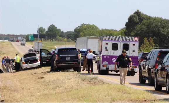 A number of law enforcement agencies as well as First Responders were on the scene of a reported road rage shooting Sept. 19 on Interstate 20 at the 520-mile marker. One person was killed. Photo courtesy of Nick Gibbons/ The County Eagle