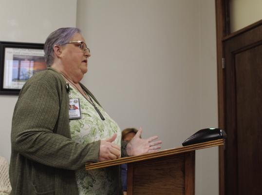 Van Zandt County Elections Administrator Shannon Maddox discussed the signing of a Contract Equipment Lease with the Wills Point ISD for the May 2 election. The request by Maddox was approved by the VZC Commissioners Court during its regular meeting April 22. Story on 5A. Photo by David Barber