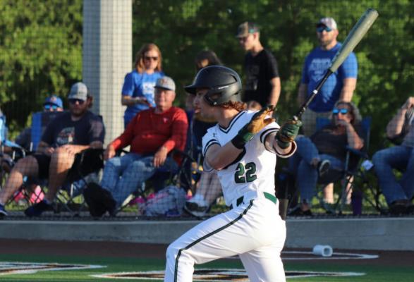EJ Dyke and the Canton Eagles powered their way past Nevada Community and into the Area round with a 7-5 win over the Braves May 7. Photo by Lianna Reid