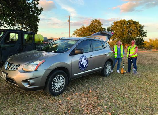 VZC Historical Commission enjoyed busy November schedule Van Zandt County Historical Commission Cemetery Committee workers Cindy Cooper and Lisa Mays-Gonzalez prepared to measure a lost graveyard near Wills Point recently.