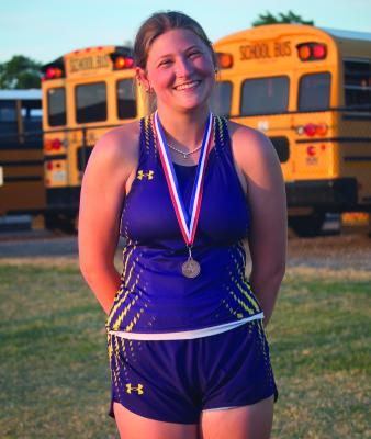 Lizzy VanVoorhis of Edgewood ran the junior varsity girls’ 100-meter dash at the District 15-3A track and field meet held April 8, 9 in Eustace. Photos by Russell Slaton