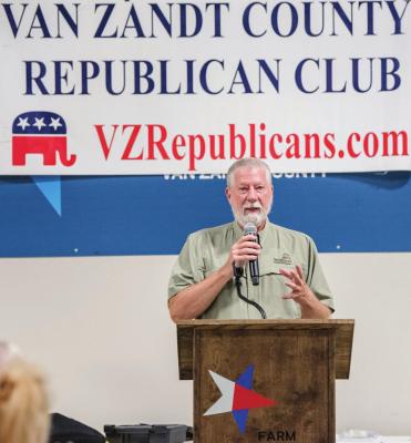 Lance Lenz, Van Zandt County Republican Chair, addresses attendees during a meeting to decide which candidates would be put on the November ballot. Photo by Faith Caughron