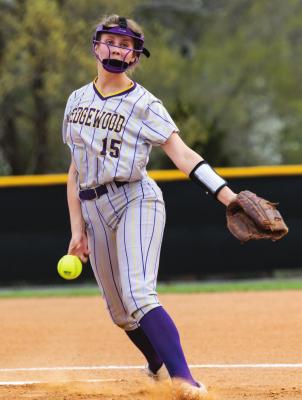Emma Robertson allowed just eight hits and an earned run over eight innings of work against the Prairiland Patriots April 1. Photo by Dusty Goodwin
