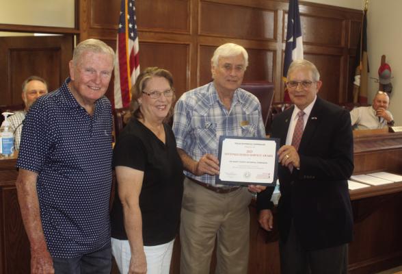 For the 15th consecutive year, the Van Zandt County Historical Commission received recognition for their work by the Texas Historical Commission. Presenting the 2023 ‘Distinguished Service Award’ (DSA) to the VZC Historical Commission was VZC Judge Andy Reese. Photo by David Barber