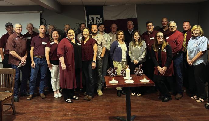 Approximately 40 Texas A&M graduates, family members, and friends gathered for the annual Aggie Muster held at the Van Zandt Country Club in Canton April 21. The group gathered for a meal, fellowship, a program, and to honor the memory of three former A&amp;M students who died during the past year. Courtesy photo