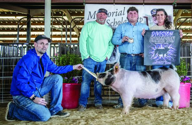 Preston Jeane earned his first career buckle showing pigs March 14 during the eighth annual Metch Memorial Livestock Show held March 14 at the Van Zandt County Fair Grounds in Canton. The Wills Point High School senior will be showing his pig at the VZC Fair during the week of March 30 through April 4. Photo by Faith Caughron