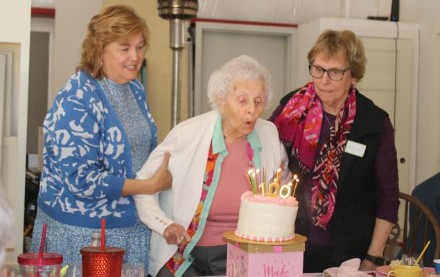 After turning 100 years old Feb. 22, Van Zandt County resident Shirley Fuller celebrated with family and friends Feb. 24. She was born in Los Angeles, California, and moved to Texas in 1983. She became very involved working with the VZC Genealogical Society Library. Photo by Susan Harris