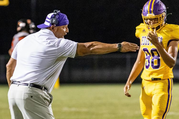 Alex Guerra earned his first win as head coach of the Edgewood Bulldogs Sept. 27. Guerra will look to add a second win this week when the Bulldogs travel to take on Prairiland Sept. 3. Photo by Dusty Goodwin