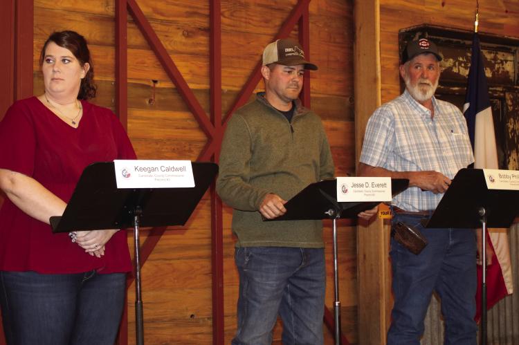 Van Zandt County Pct. 3 Commissioner candidates, left to right, Keegan Caldwell, Jesse Everett, and Bobby Phillips participated in a debate Feb. 19 at The Silver Spur Resort in Canton. Photo by Susan Harris