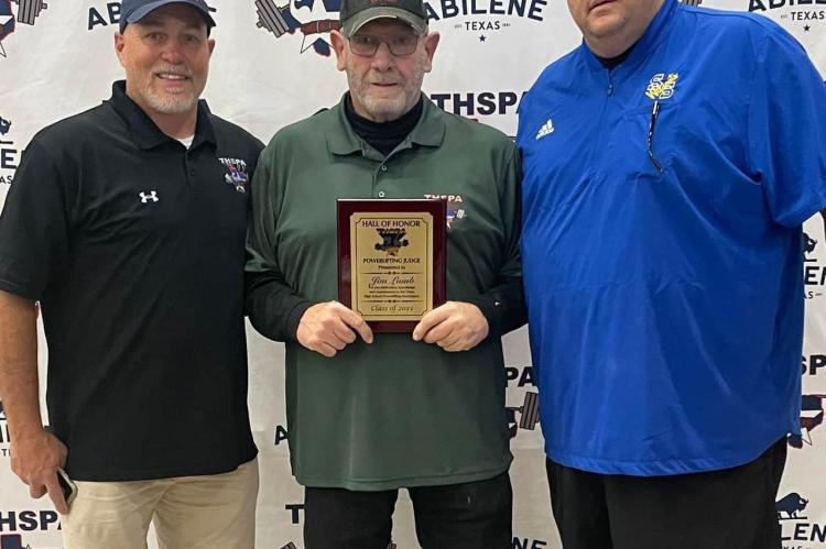 Longtime Wills Point ISD administrator and current board of trustees member Jim Lamb was recently recognized by the Texas High School Powerlifting Association for his years of service as a judge to the organization. Lamb was inducted into the group’s 2023 Hall of Honor at the State Powerlifting Meet in Abilene. Courtesy photo