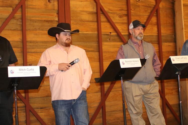 The candidates running for the Van Zandt County Pct. 1 Commissioner’s seat participated in a debate Feb. 19 at The Silver Spur Resort in Canton. The candidates that participated were left to right, Mitch Curtis, Brandon Holland, Chad LaPrade (incumbent), and Mike Taylor. Photo by Susan Harris