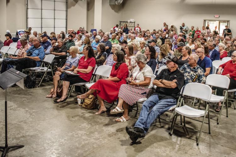 An estimated attendance of over 250 were on hand at the Van Zandt County Farm Bureau building in Canton Aug. 28 for the Republican Party Candidate Debate. Three out of the five candidates on the ballot for the special called Texas House, District 2, election scheduled for Nov. 7 participated in the debate. Photo by Faith Caughron