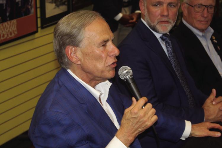 Incumbent Texas Republican Governor Greg Abbott made a campaign stop at Ochoa’s Mexican Restaurant in Canton June 29. The Governor discussed his plan for property tax reform in the state. Among the standing room only crowd were a number of elected officials including Texas District 2 State Senator Bob Hall and Texas District 2 State Representative Brent Money. Photo by David Barber