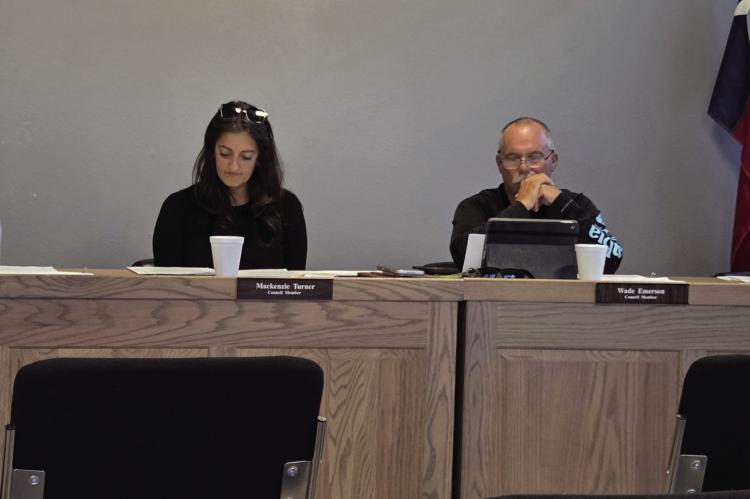 Mayor Mike Jones, far left, introduced an agenda item related to the adoption of the City of Wills Point's 2026-'27 budget while councilmembers Mackenzie Turner, Wade Emerson and Debbie Tisdale listen in. Photo by David Kapitan