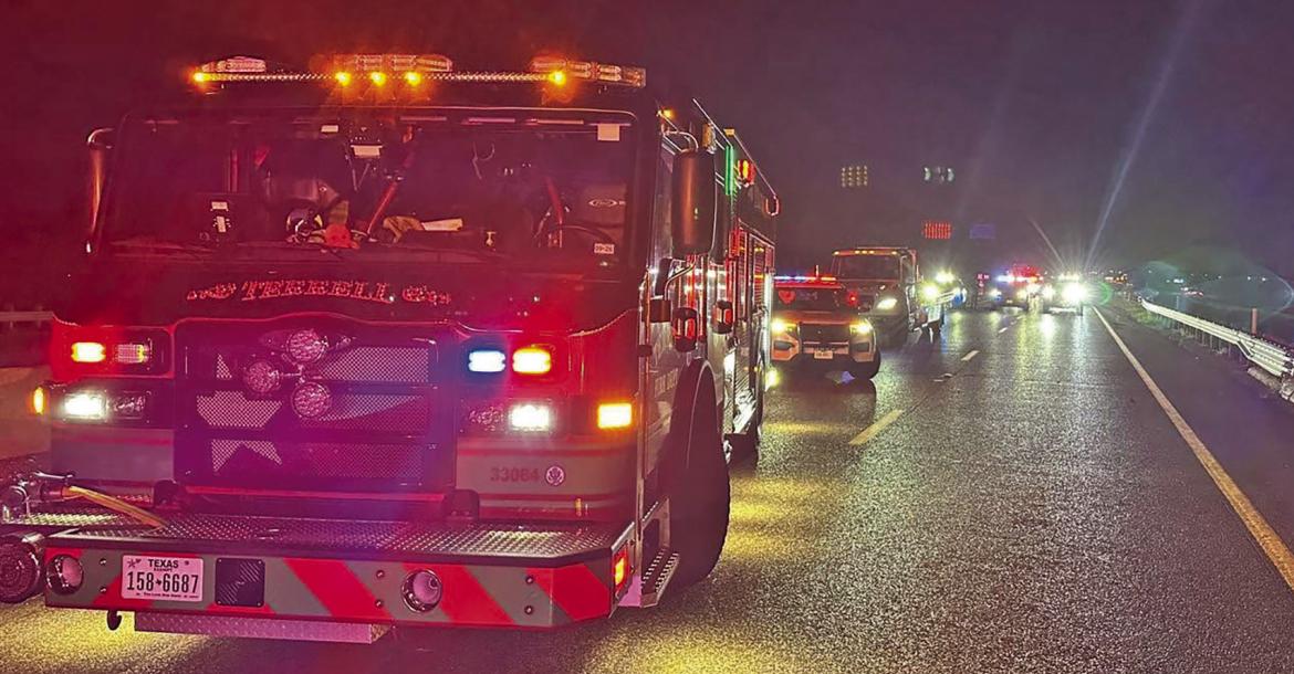 Multiple agencies work a two-vehicle crash at Windmill Farms Boulevard that claimed three lives on U.S. Highway 80 in Forney near Terrell on Sunday, July 26. Photo courtesy of Terrell Volunteer Fire Department
